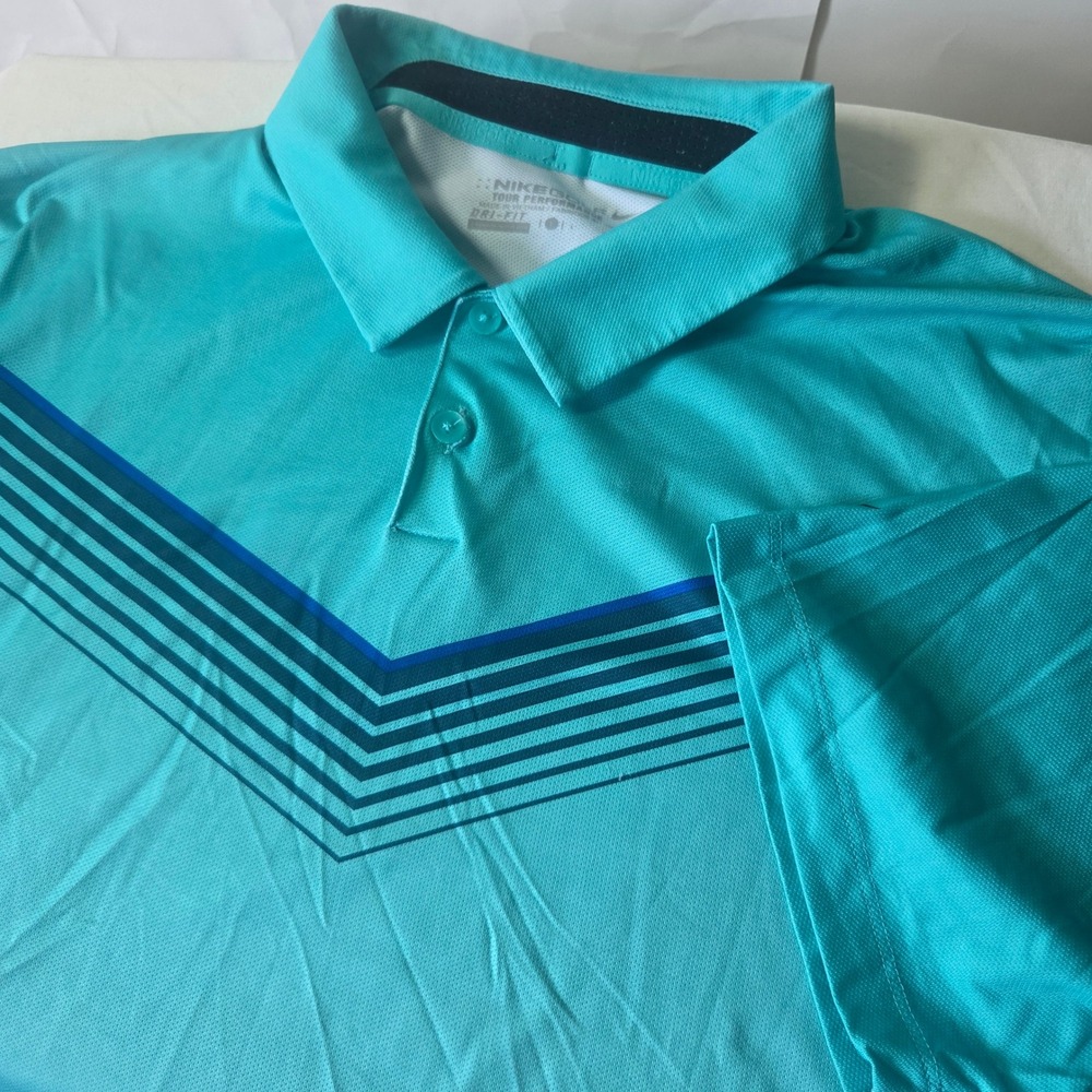 Nike Golf Tour Performance Mens Large Teal Green Chevron Dri-FIT Polo Shirt L